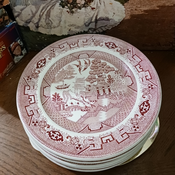 6 Walker China Red ๐ฅ5" Plates White with ๐Red Oriental Scenes,๐USA made.๐๐ฑ - Picture 8 of 14